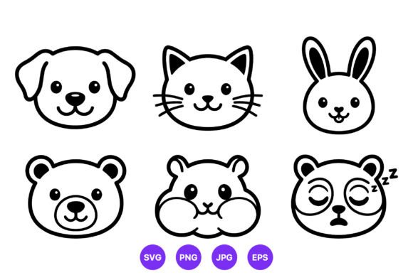 Download Cute Animal Faces Cartoon Vector Design - Vector design Collection