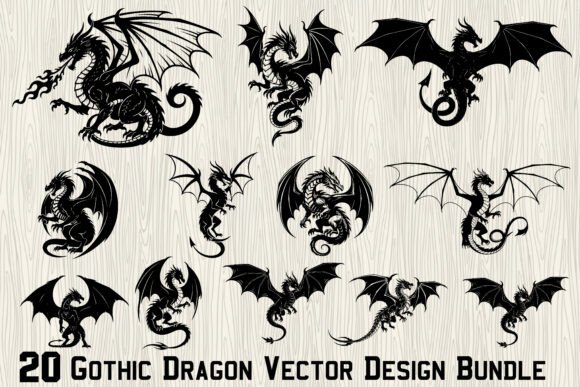 Download 20 Gothic Dragon Vector Design Bundle - Vector design Collection